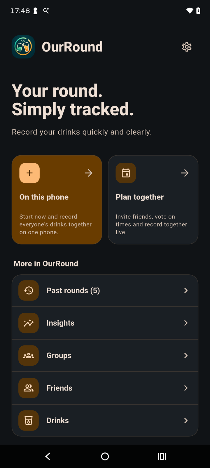 OurRound app home screen