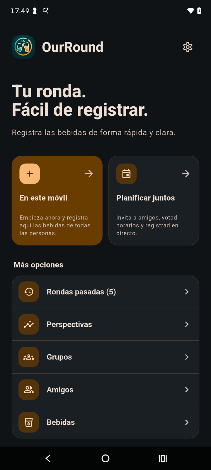 Pantalla de inicio de OurRound